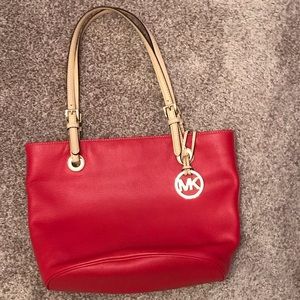 Michale Kors red leather medium canvas purse